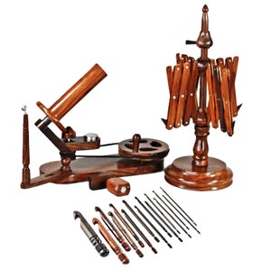 Wooden Yarn Winder yarn Swift for Knitting & Crocheting | Hand Crafted - Center Pull Ball Yarn Swift | Ergonomic Crochet Hooks Set of 15