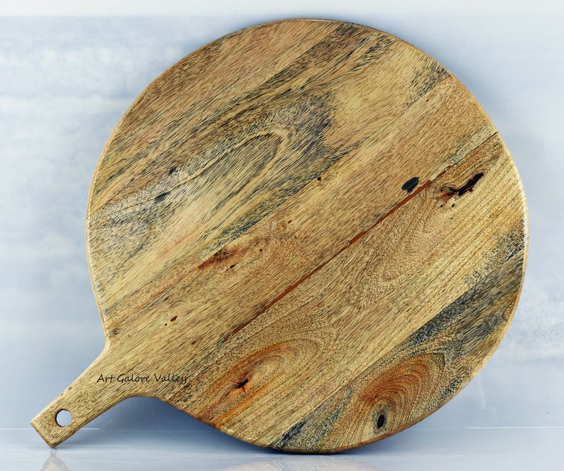 Mango Wood Chopping Board, Cheese Board, Cutting Board, Serving Platter, Wooden Serving Tray, Round Block. Solid Wood Cutting Board image 1