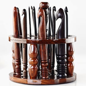 Wooden Ergonomic Crochet Hooks 3.5 MM to 25 MM, Rosewood Set of 15 Yarn Crochet Hooks | Wooden Stand For Hooks | Handmade Yarn Bowl