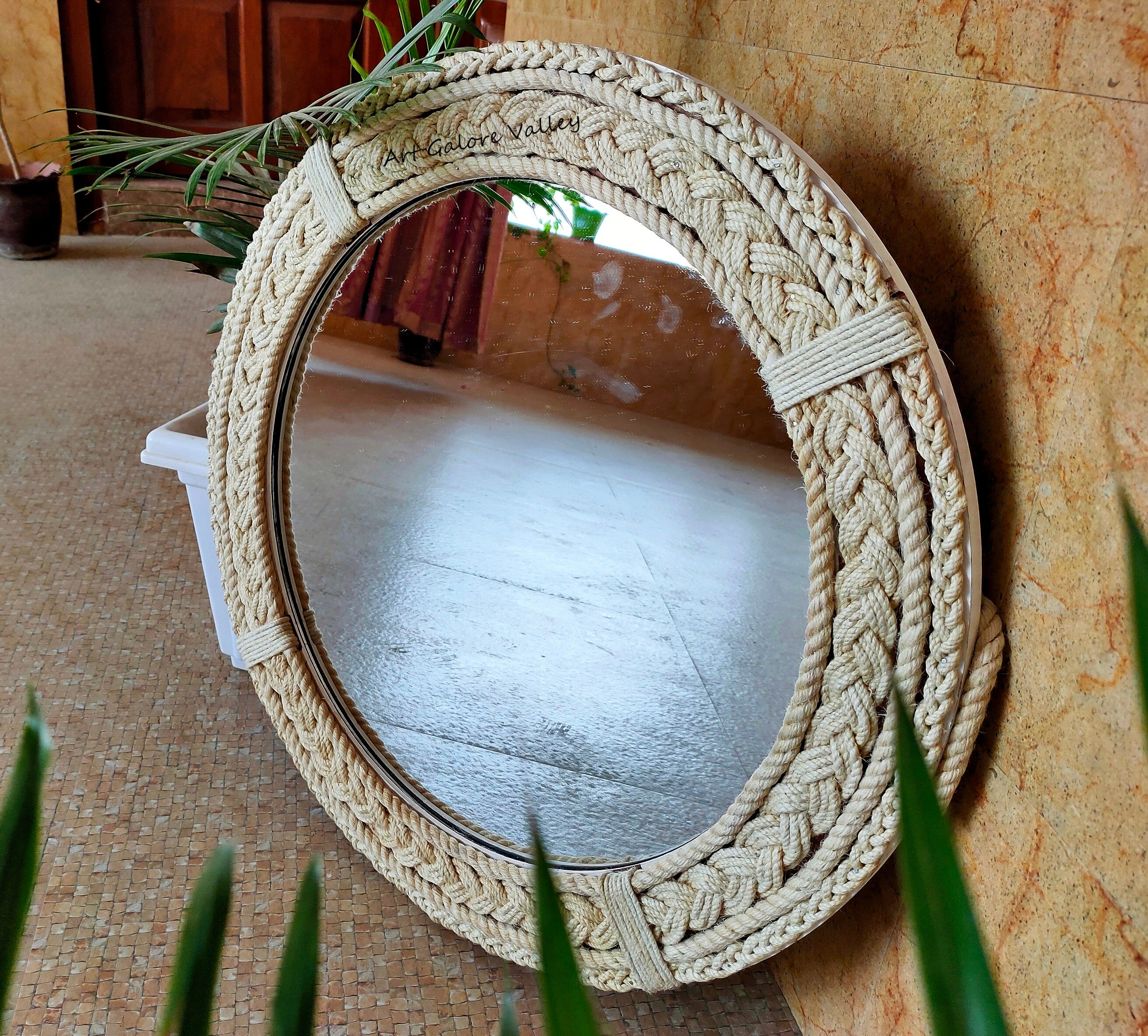 Round Wall Mounted White Rope Mirror Coastal themed Bathroom Etsy