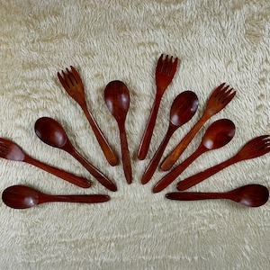 Wooden Handmade Table Spoon & Fork For Kitchen | Wooden Cutlery Set, light weight, gifts for vegans | Mother&#39;s Day Gift