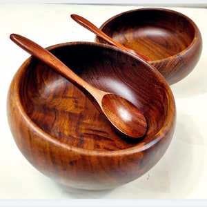 Wooden Bowl set of 2 Beautiful Fruit Bowl For Kitchen | Round Bowl for Salad, Dessert, Fruits, Pasta, Soup, Cereal. Kitchen Accessories