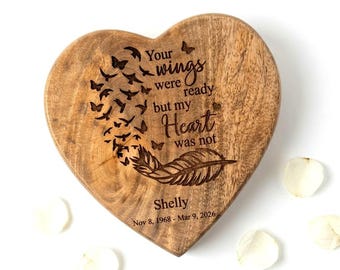 Urna funeraria de madera tallada a mano con forma de corazón: Urna decorativa para humanos y mascotas. Grabado opcional.