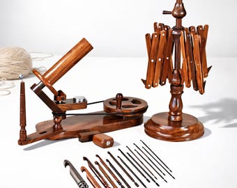 Drewniana nawijarka do włóczki Swift | Ręczna maszyna do robienia włóczek z centralnym pociągnięciem | Szydełka | Możliwość personalizacji