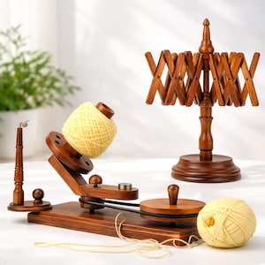 Sheesham Wood Yarn Winder & Swift Set with Crochet Hooks
