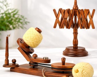 Wooden Yarn Winder & Swift Set with Handmade Crochet Hooks