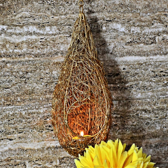 Portavelas Decorativo Con Forma De Nido De Pájaro - 8 Pulgadas, Color Dorado, Ideal Para Velas De Té O LED