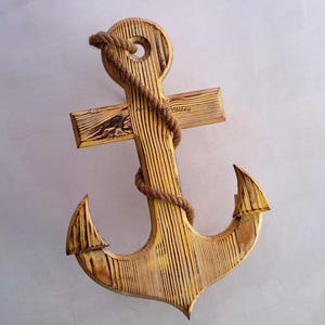 Handmade Wooden Anchor with Rope: Coastal Wall Decor