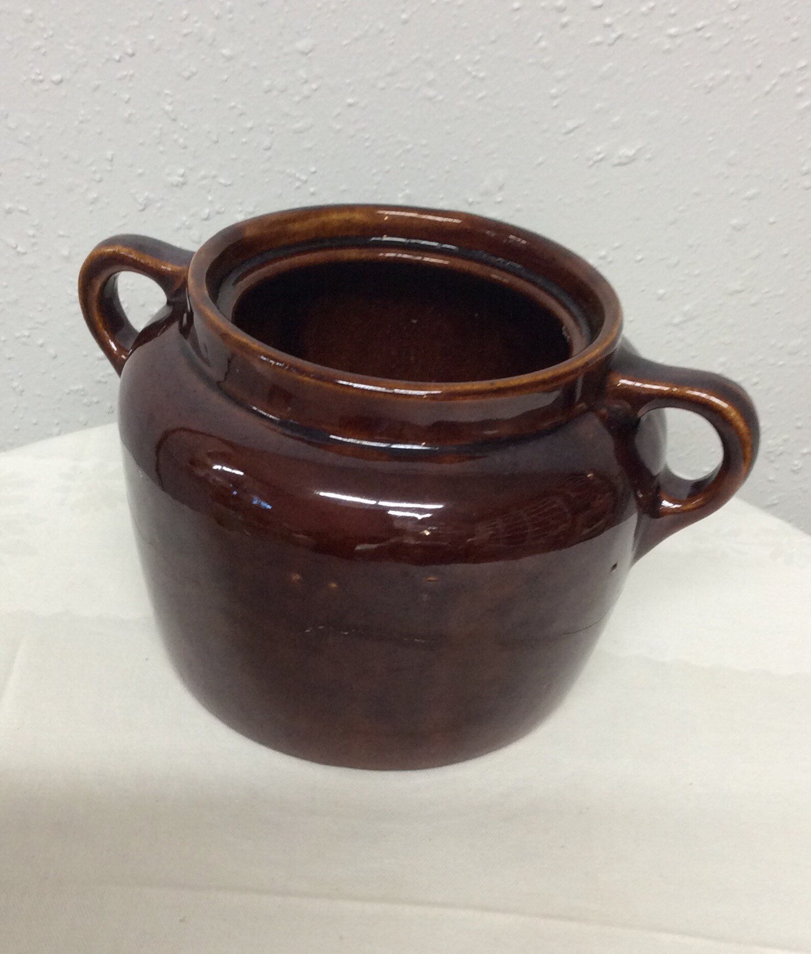 Vintage Brown Glazed Crock with Handles Etsy