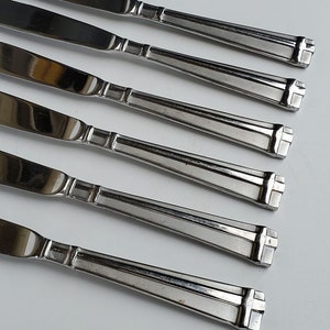 Pfaltzgraff PFF29 Stainless Dinner Knife Set of 6 Knives - Glossy Raised Design With Satin Highlights - MCM Flatware Design