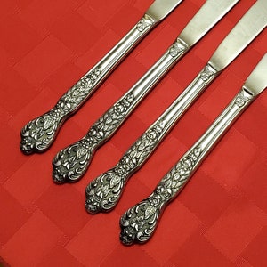 MSI Merchandise Services Versailles Pattern Ornate Stainless Dinner Knife Set of 4 Knives - Fancy Rose Design On Handle - MCM Design - 8.75&quot;