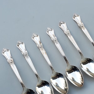 Oneida Wm A Rogers Silverplate Valley Rose Pattern - Set of 6 Soup Spoons - Glossy Finish - 1956 - Rose Design On Handle - 7.25&quot;