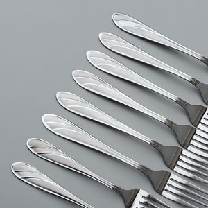 Pfaltzgraff Stainless PFF38 Pattern - Set of 8 Forks - 6 Dinner Forks - 2 Salad Forks - Frosted Handle Design