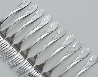 Stainless Dinner Forks - Unbranded Set of 10 Forks - Satin Finish On Rounded Handle - 7.75" Cambridge Hampton Style Fork Set