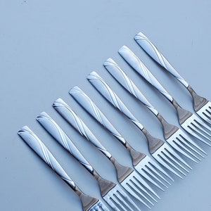 Cambridge Stainless Mercado Pattern - Set of 8 Salad Forks - Swirl Handle Design - Sating Finish - MCM Design - 6.75&quot;