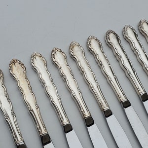 Oneida 1881 Rogers Silverplate Flirtation Pattern - Set of 11 Dinner Knives - 9&quot; - Fancy Floral Design On Handle + Scroll Work