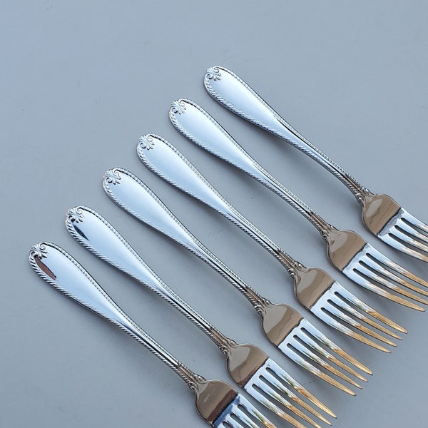 Lenox Butlers Gourmet 18/10 Stainless - Set of 6 Dinner Forks - Glossy With Plume Design On Handle - 8" - Very Nice