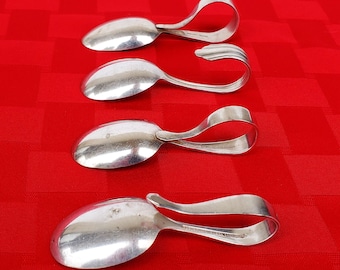 Rogers Eagle Star IS Silver-Plated Bent Curved Loop Handle Baby Spoons 2 Vintage Wm