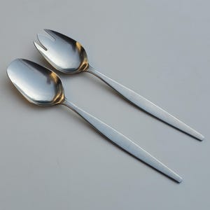 Gense 18/8 Stainless Focus Pattern - Salad Serving Spoon And Fork Set - Glossy Finish - Mid Century Design - Made in Sweden - 8.75&quot;