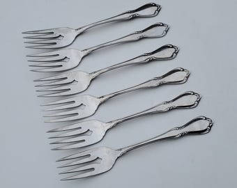 Oneida Deluxe Oneidacraft Chateau Pattern - Set of 6 Salad Forks - Glossy Finish - Floral Design On Handle - 6.125&quot;