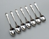 Oneida 1881 Wm Rogers Arbor Rose Pattern - Set of 7 Soup Spoons - Glossy Finish - Ornate Rose Design On Handle - AKA True Rose - MCM - 6.75"