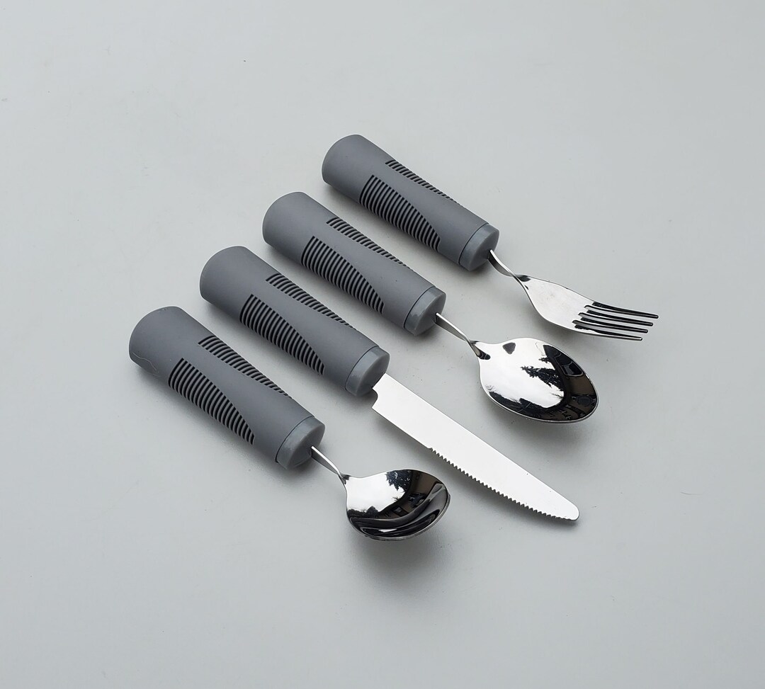 Weighted Silverware Set Wide Rubber Grip Handles Set of 4 Etsy