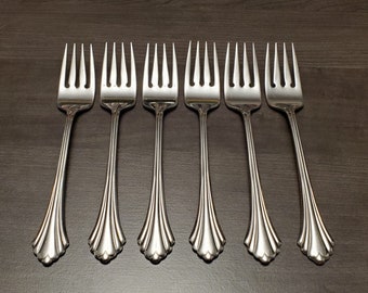 Oneida Bancroft 18/8 Stainless - Set of 6 Salad Forks - Glossy Finish - MCM - 6.75"