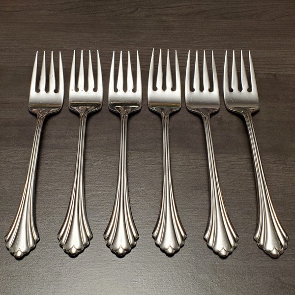 Oneida Bancroft 18/8 Stainless - Set of 6 Salad Forks - Glossy Finish - MCM - 6.75"