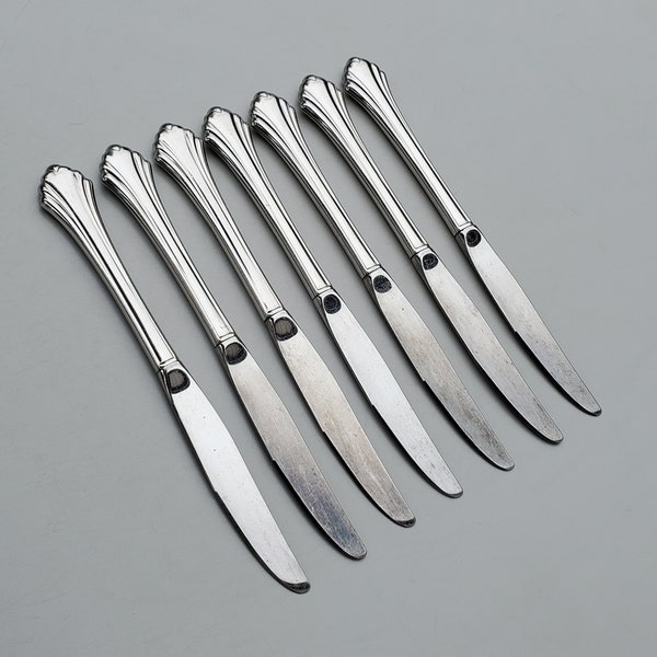 Oneida 18/8 Stainless Bancroft Pattern - Set of 7 Dinner Knives - Glossy Finish - AKA Fortune Pattern - MCM - 9.125"