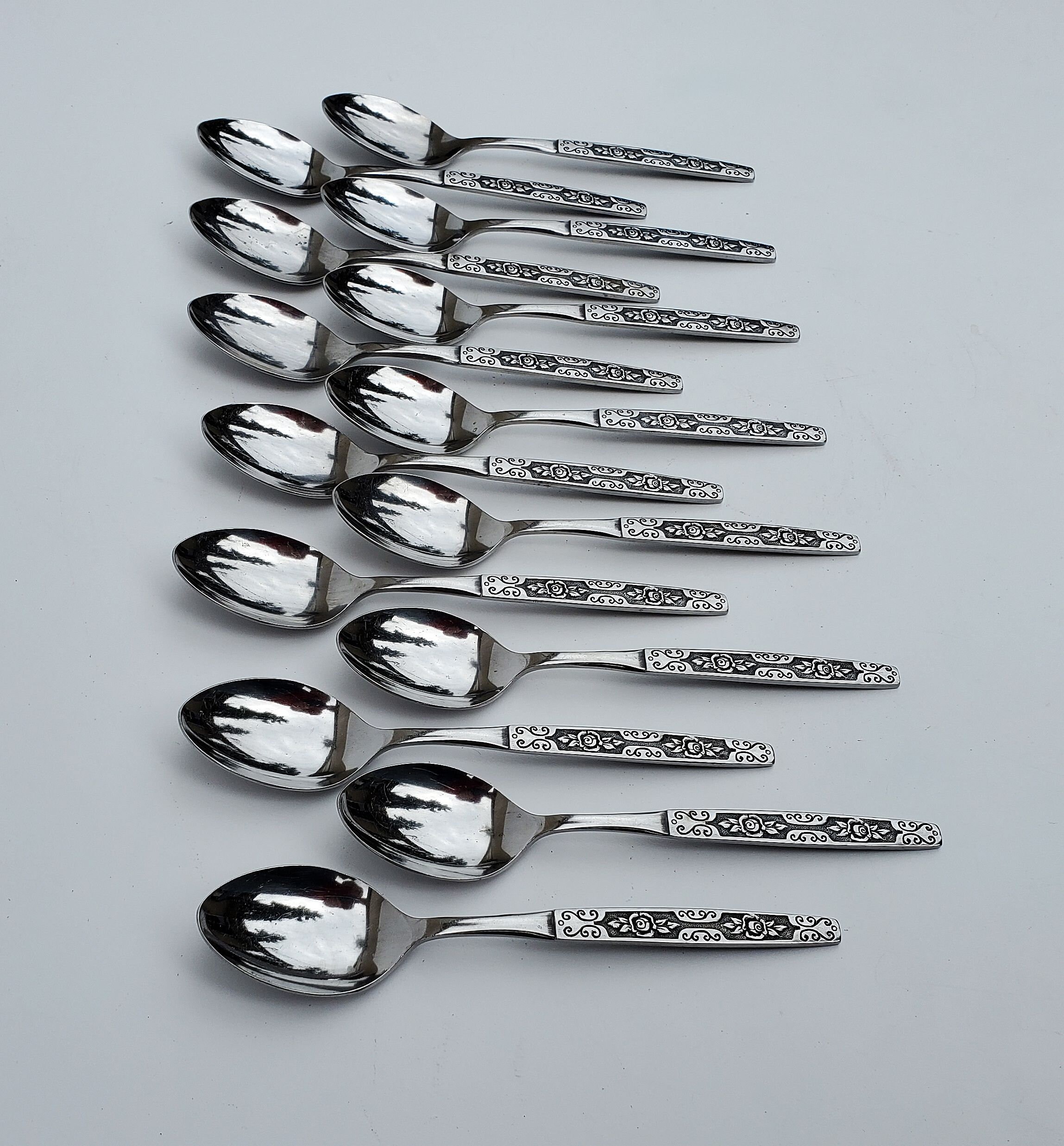【Vintage】 Floral Teaspoons Oneida Northland Stainless Flatware - Secret Fling Pattern - Set