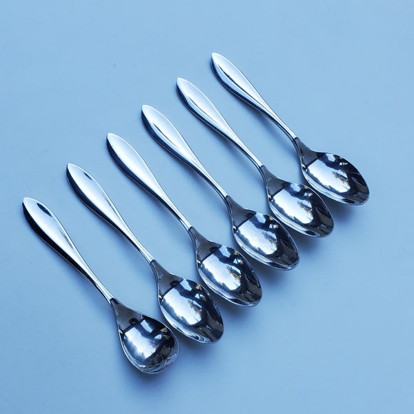 Hampton Argent Stainless Equilibrium Pattern - Set of 6 Spoons - 5 Teaspoons - 1 Sugar Spoon - Glossy - MCM Design - 6.875"