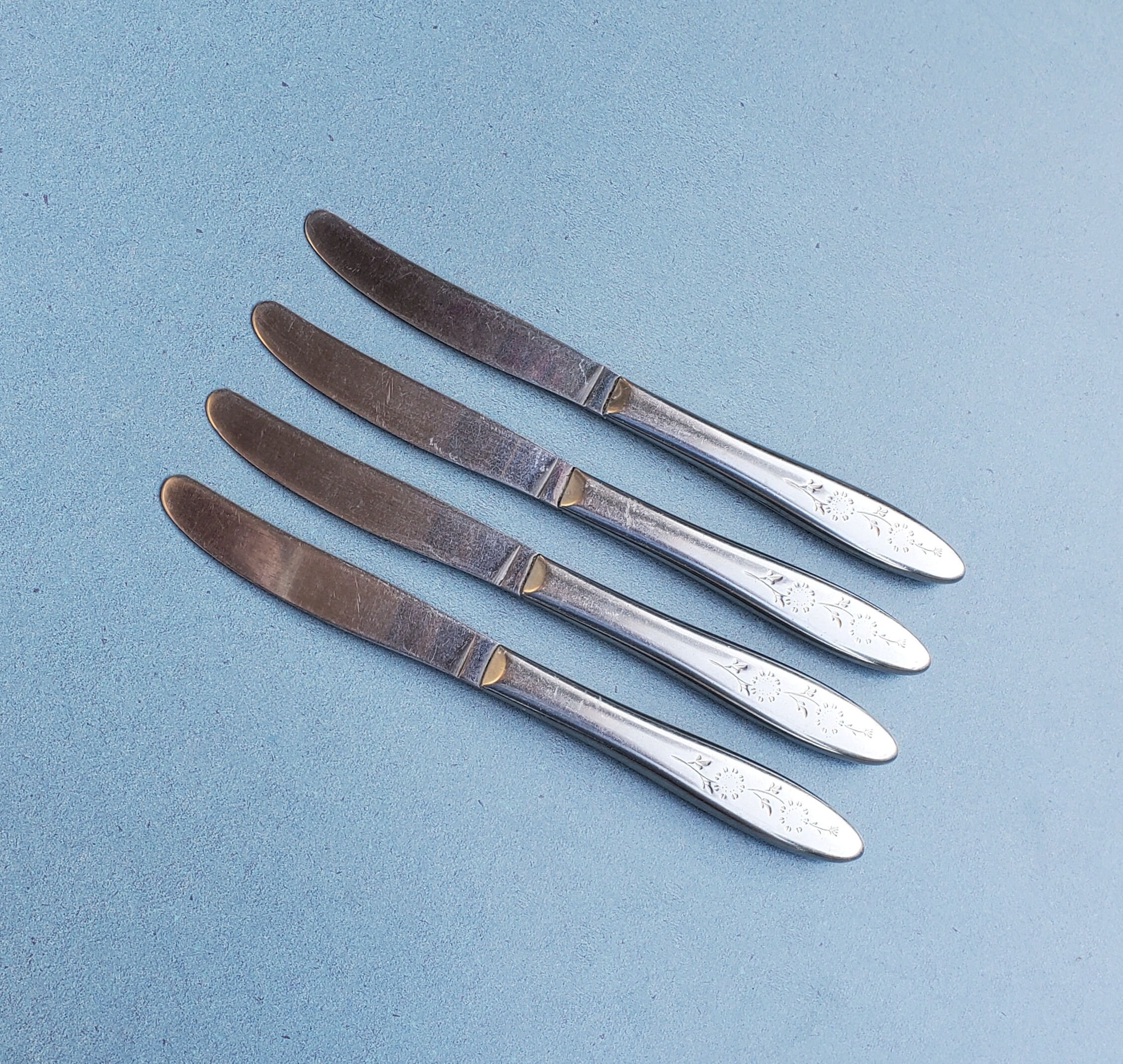 Wood Dale Stainless by Sears Roebuck Set of 4 Dinner Knives Daisy Style
