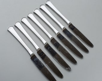 Dansk Stainless Solara Pattern - Set of 7 Dinner Knives - Glossy Finish - Solid Handle Design - 9.25"
