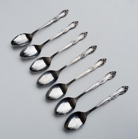 Lustreware Stainless Teaspoon Set of 7 Spoons - Ornate Floral