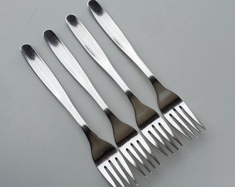 Gourmet Settings 18/10 GS Stainless Vault Pattern - Set of 4 Dinner Forks - Matte Finish - Concave Handle Design - 7.75"