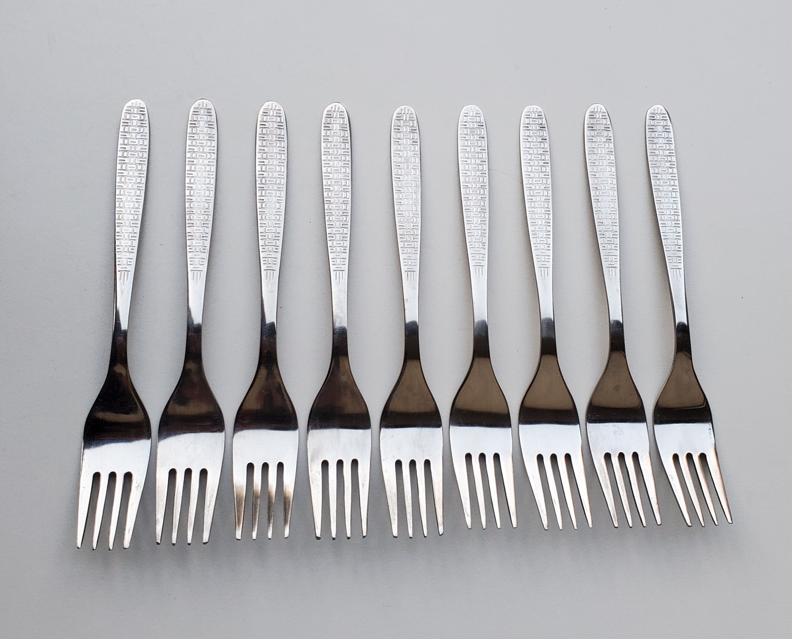 Stainless Steel Set of 9 Salad Forks - Unknown Maker