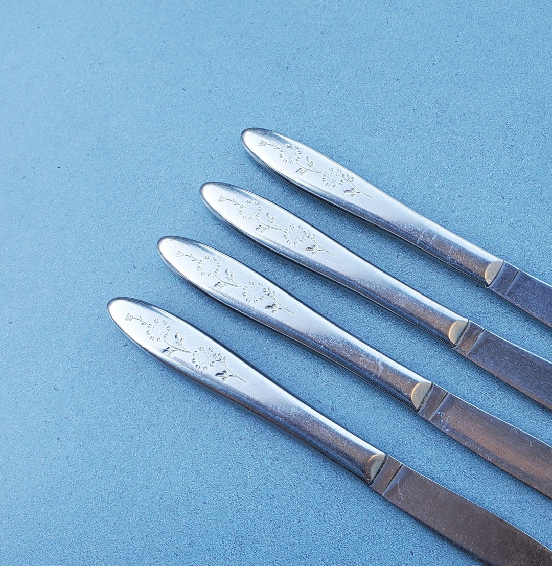 Wood Dale Stainless by Sears Roebuck Set of 4 Dinner Knives Daisy Style
