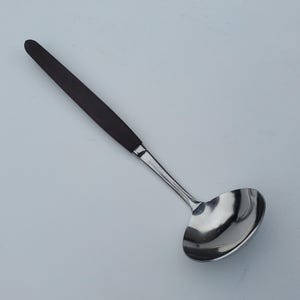 Vintage Wooden Handle Stainless Gravy Sauce Ladle - Made In Japan - Glossy Bowl - MCM Solid Wood Handles - 7.75&quot;
