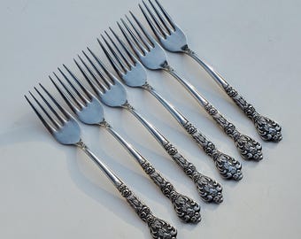 MSI Merchandise Services Versailles Stainless - Set of 6 Salad Forks - Ornate Rose Handle Design - Japan - 6.5&quot;
