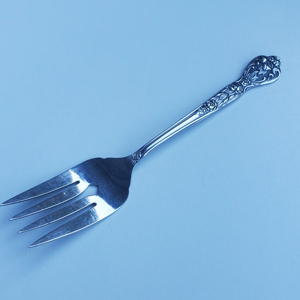 Versailles Stainless Flatware Large Cold Meat Serving Fork - Made by MSI - Japan - Ornate Floral Handle - 8.5"