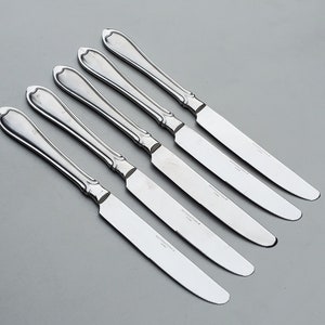 International 18/10 Stainless Sumerset Frost Pattern - Set of 5 Dinner Knives - Glossy Edges With Frosted Center Design - MCM - 9.5&quot;