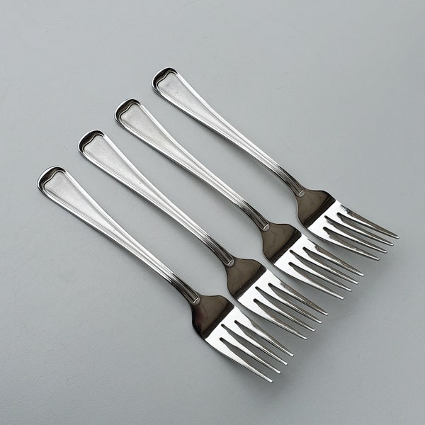 Gorham 18/8 Stainless Monet Frosted Pattern - Set of 4 Salad Forks - Frosted Handle Design With Glossy Border - MCM - 7"