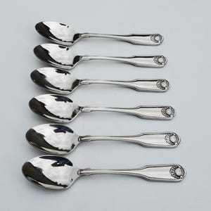 Oneida Heirloom Stainless Classic Shell Pattern - Set of 6 Teaspoons - Shell Handle Design - Glossy - Cube Mark - 6"