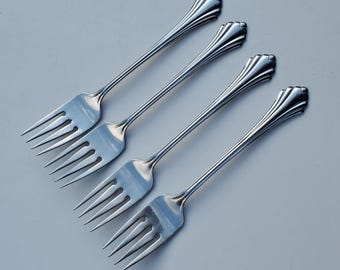 Oneida Bancroft 18/8 Stainless - Set of 4 Salad Forks - Glossy Finish - MCM - 6.75&quot;