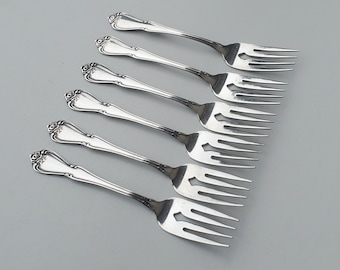 Oneida 1881 Wm Rogers Stainless Arbor Rose Pattern - Set of 6 Salad Forks - Glossy - Large Rose Design On Handle - 6.25"