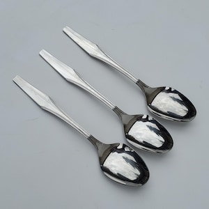 Reflections Silver-Line 18/8 Stainless - Set of 3 Oval Serving Spoons - Glossy Finish - Beaded Handle Edge Design - MCM - 8&quot;