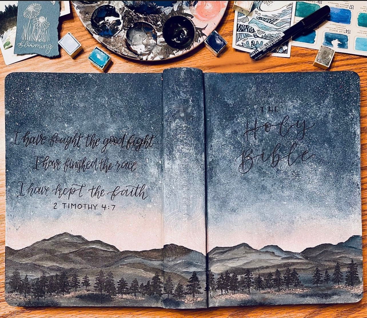 Custom Hand Painted Journaling Bible Etsy