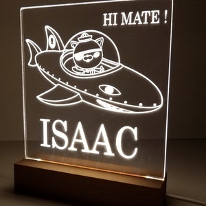 Personalized Octonauts LED Lamp: Engraved Acrylic Night Light with Wooden Base