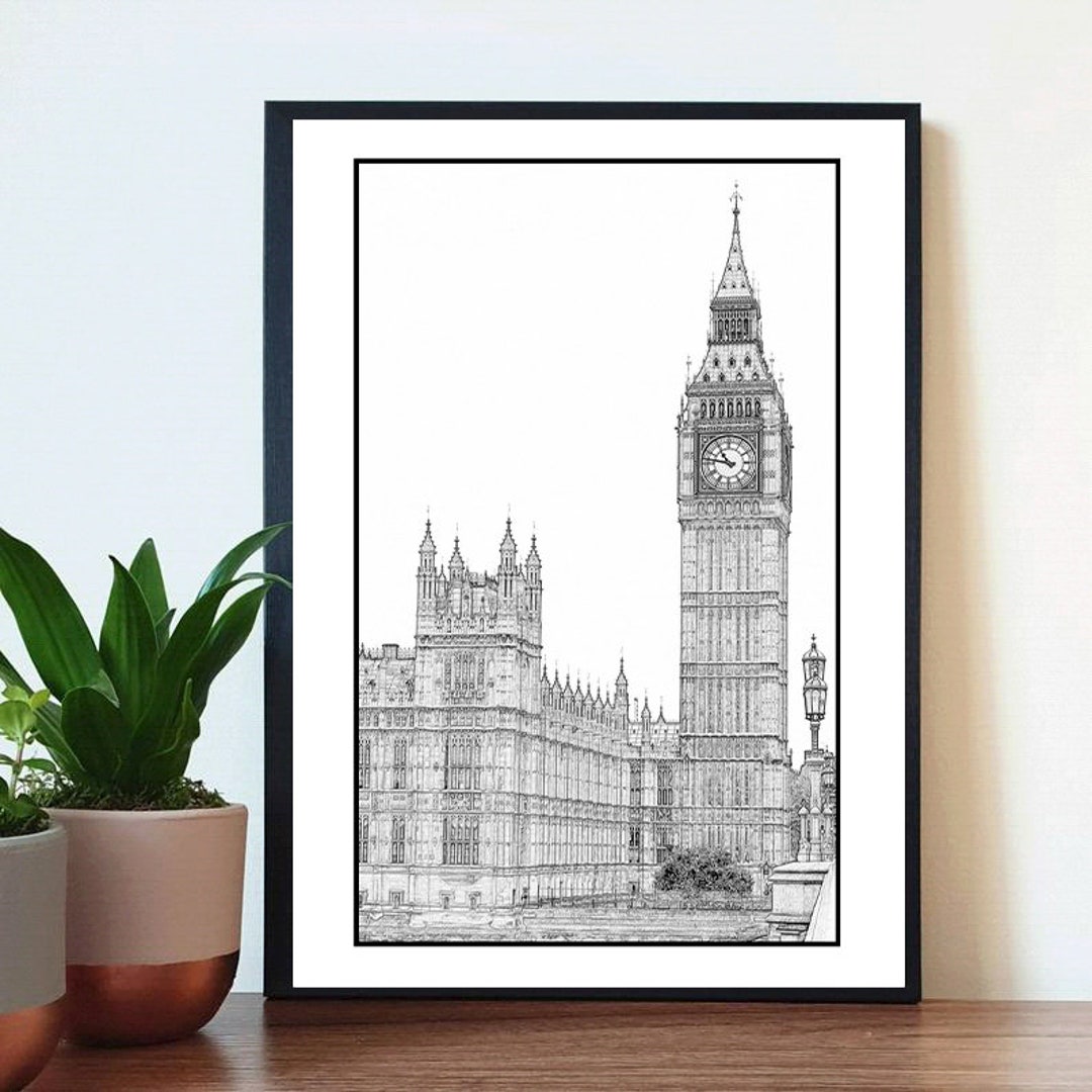 イギリス、ロンドンの線画イラスト(手描き、アート、ビッグ