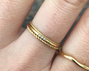 14k Gold plated ring minimalist style precious stone 5A Zircon fine white stone ring thin stackable ring gift for woman